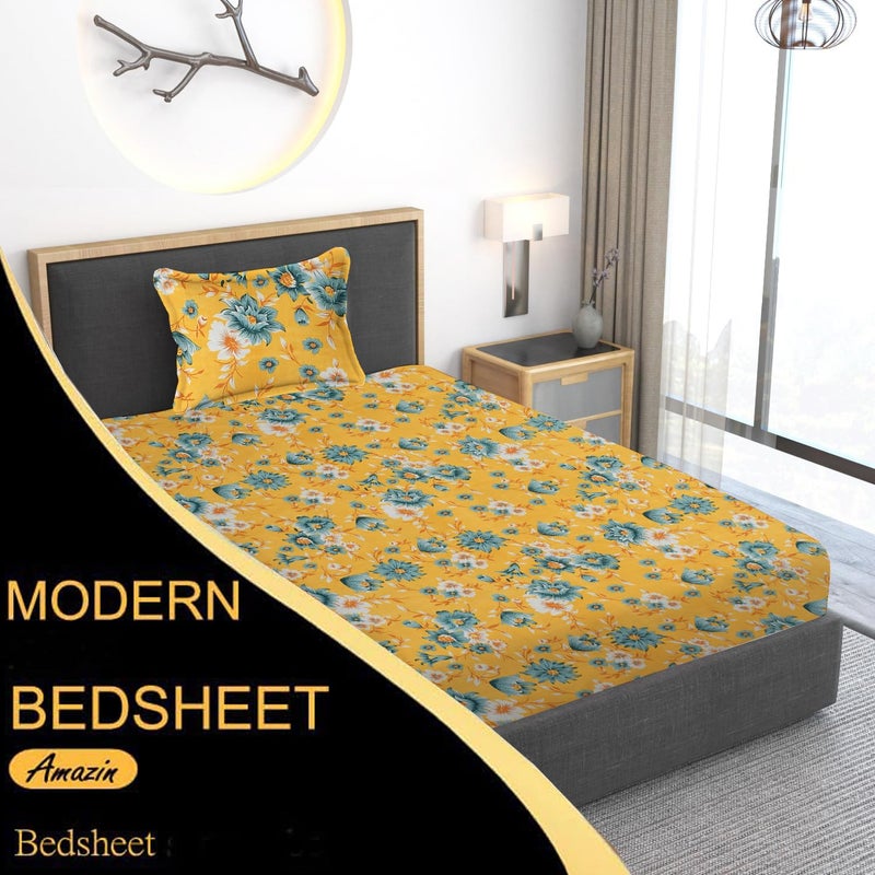 STARNSTYLE 220 TC Microfiber Floral Printed Single Bedsheet with Pillow Cover - Gold Grey - Image 3